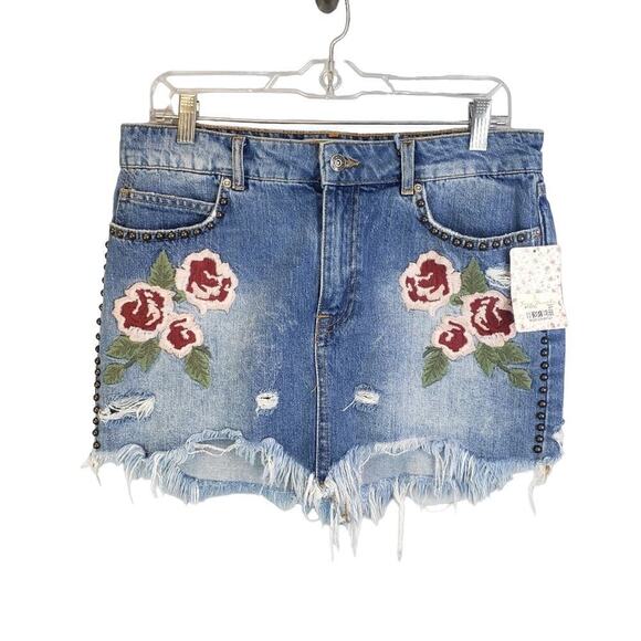 Free People Dresses & Skirts - Free People Embroidered and‎ Studded Denim Skirt SZ 30/SZ 10